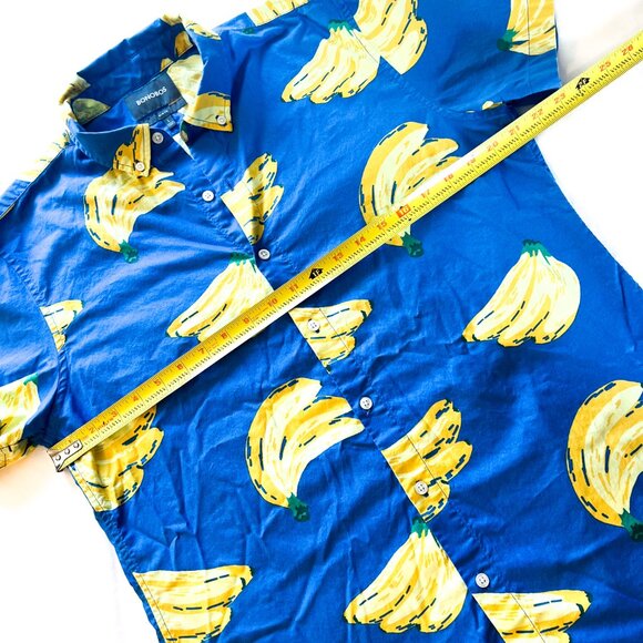 BONOBOS Banana Print Button Down Shirt Blue Buncha Bananas Riviera Short Sleeve - Picture 8 of 12